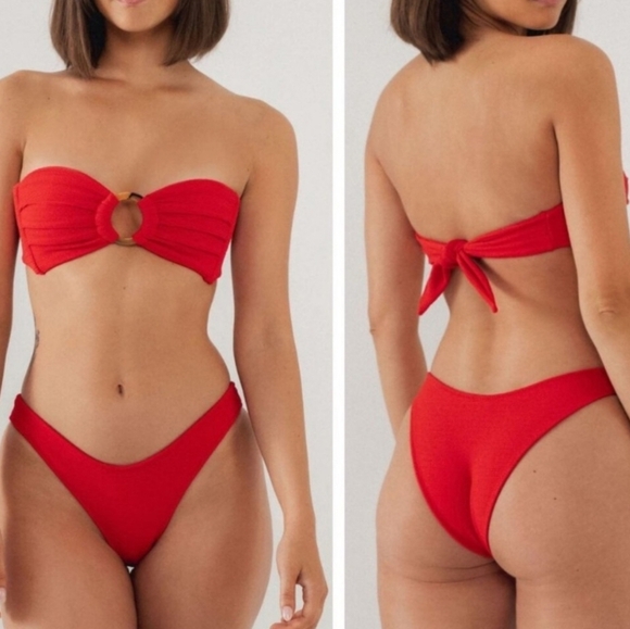 New!Set Montce Red crimson Micro Scrunch Lulu Swimsuit - Picture 2 of 14